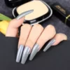Long Coffin Glitter Grey Press On Nails - SENA NAIL