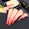 Pink Long Coffin Glitter Press On Nails - SENA NAIL
