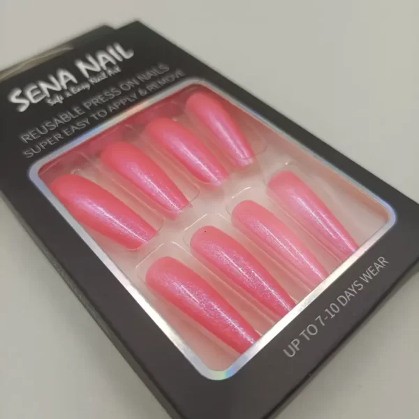 Long Coffin Pink Glitter Press On Nails - SENA NAIL