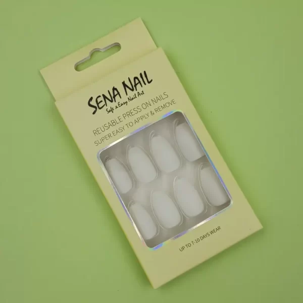 White Short Coffin Matte Press On Nails -SENA NAIL