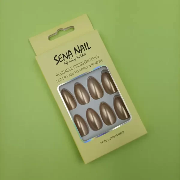 Gold Almond Matte Metallic Press On Nails - SENA NAIL
