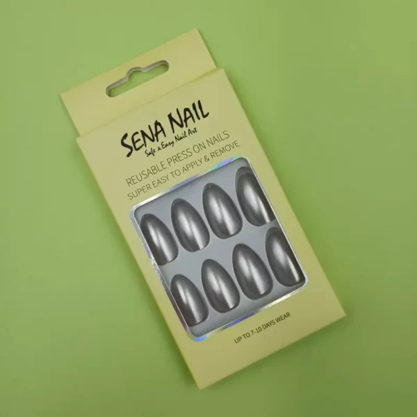 Silver Almond Matte Metallic Press On Nails - SENA NAIL