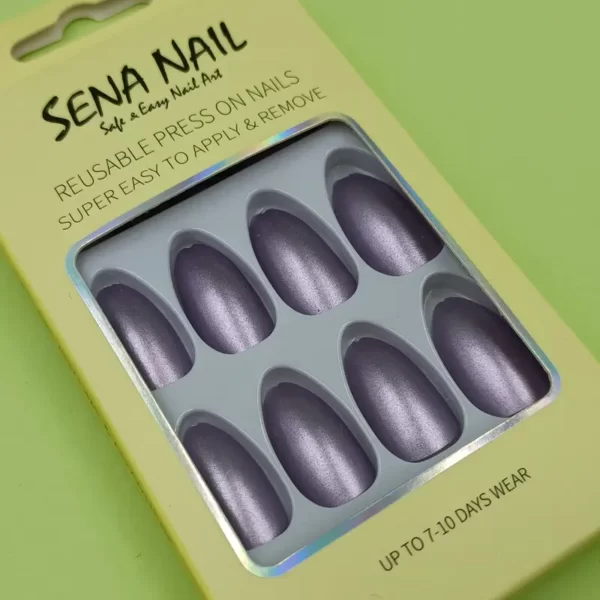 Grey Almond Metallic Press On Nails - SENA NAIL