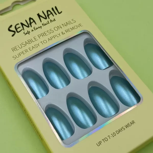 Blue Almond Metallic Press On Nails - SENA NAIL