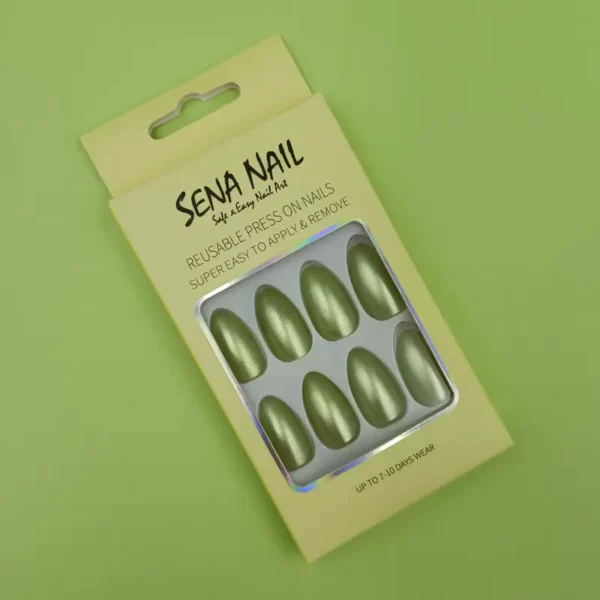 Green Almond Matte Metallic Press On Nails - SENA NAIL