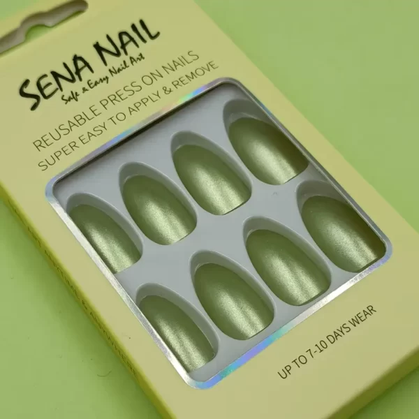 Green Almond Metallic Press On Nails - SENA NAIL