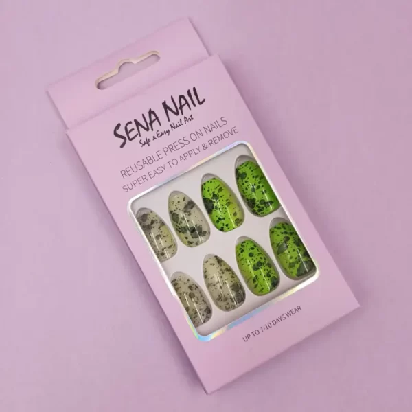 Green Grey Short Coffin Tie Dye Press On Nails - SENA NAIL