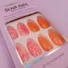 Short Coffin Orange Pink Tie Dye Press On Nails - SENA NAIL
