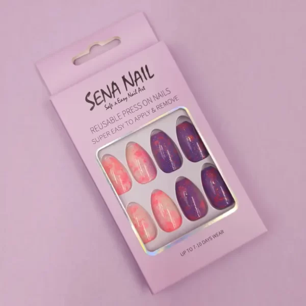 Purple Pink Tie Dye Short Coffin Press On Nails - SENA NAIL