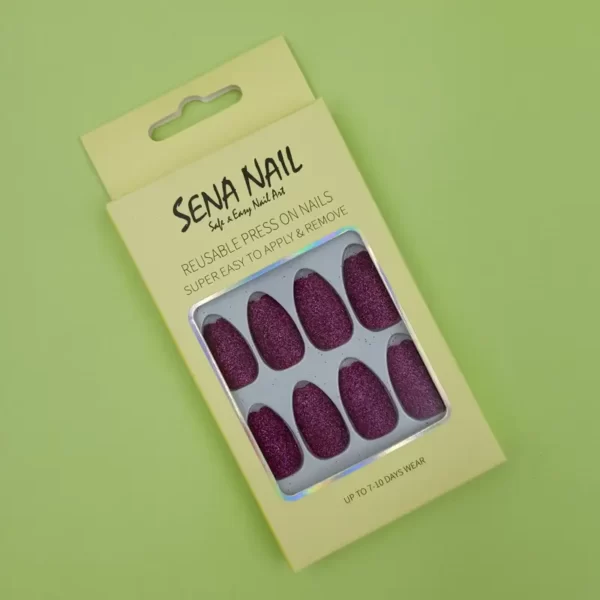Purple Glitter Short Coffin Press On Nails - SENA NAIL