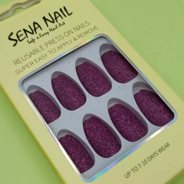 Short Coffin Purple Glitter Press On Nails - SENA NAIL