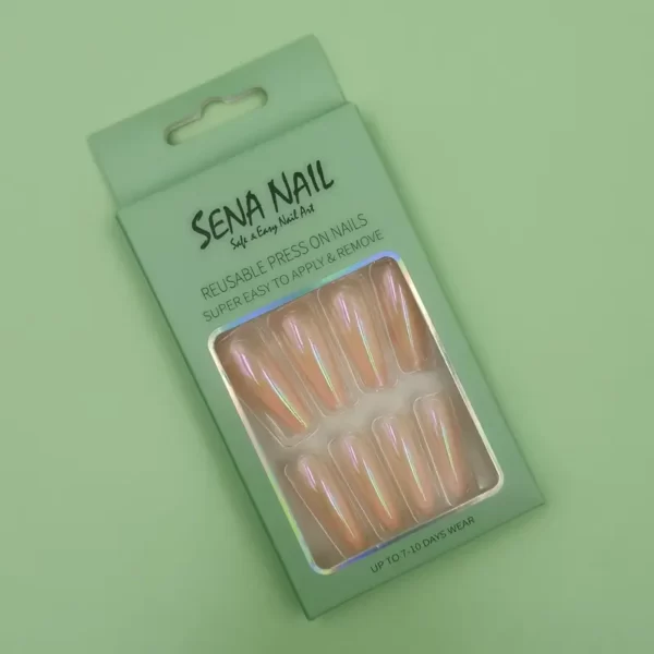 Light Pink Long Coffin Chrome Fake Nails SENA NAIL