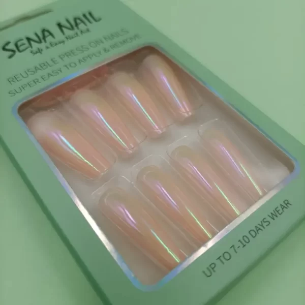 Long Coffin Chrome Light Pink Fake Nails - SENA NAIL