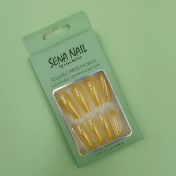 Long Coffin Gold Chrome Press On Nails - SENA NAIL