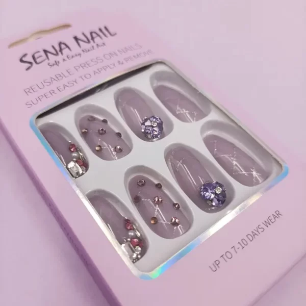 Medium Length Purple Round Luxury Press On Nails - SENA NAIL