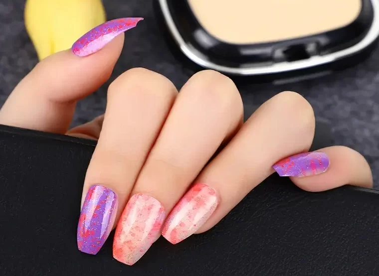 Purple Pink Tie Dye Nails