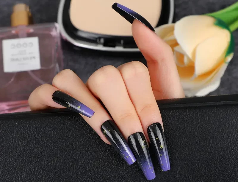 Purple Tip Glitter Ombre Coffin Nails