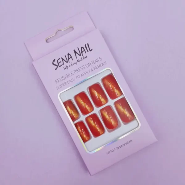 Red Square Holographic Press On Nails - SENA NAIL