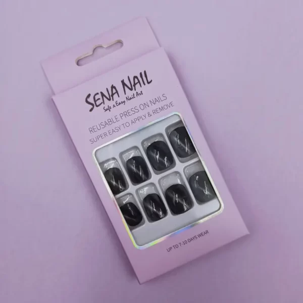 Black Holographic Short Square Press On Nails - SENA NAIL