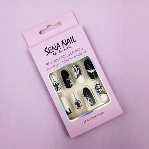 Black White Oval Halloween Press On Nails - SENA NAIL
