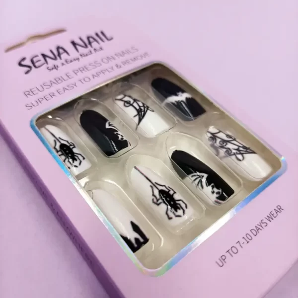 Oval Black White Halloween Press On Nails - SENA NAIL