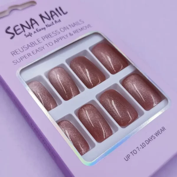 Square Brown Cat Eye Nails - SENA NAIL